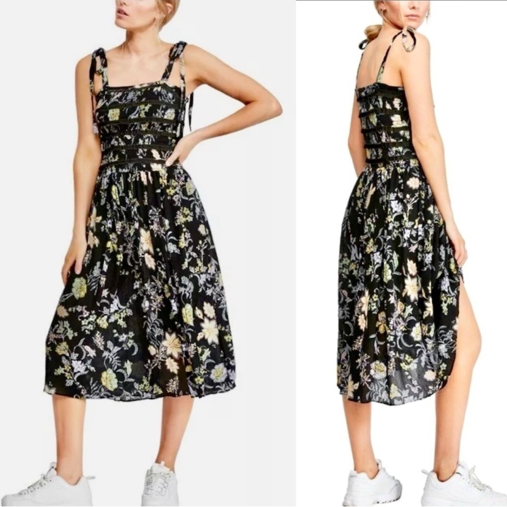 Free People Island Black Floral Midi Dress